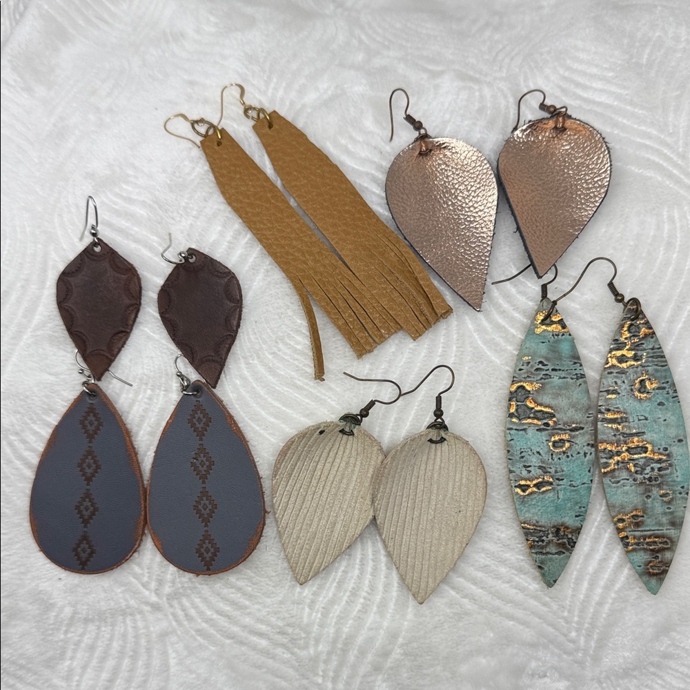 Leather Earring Bundle | Boho Western Chic Statement Earrings Lot (6 Pairs)